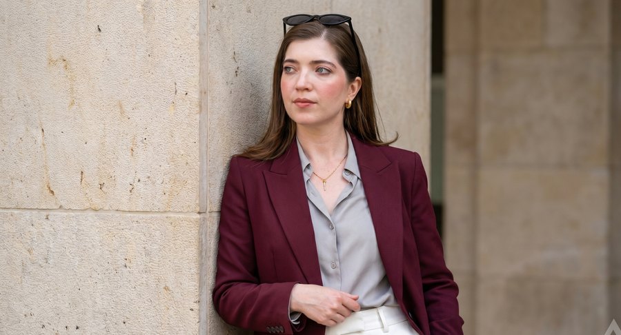Vivianne Cartaxo, fundadora da Axya, de blazer vinho